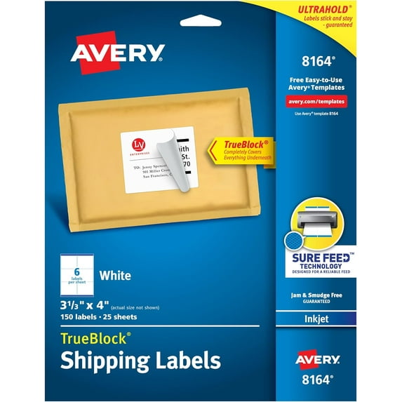 Printable Shipping Labels with Sure Feed, 3-1/3" x 4", White, 150 Blank ...
