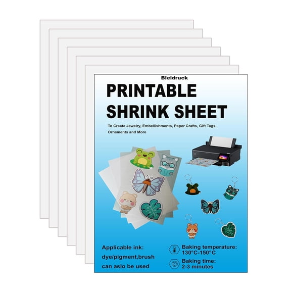 Printable Shrink Plastic Sheets, Shrink Films Papers for Kids Creative Craft, 6 Glossy White Sheets 8.3 x 11.7 inch for Inkjet Printer
