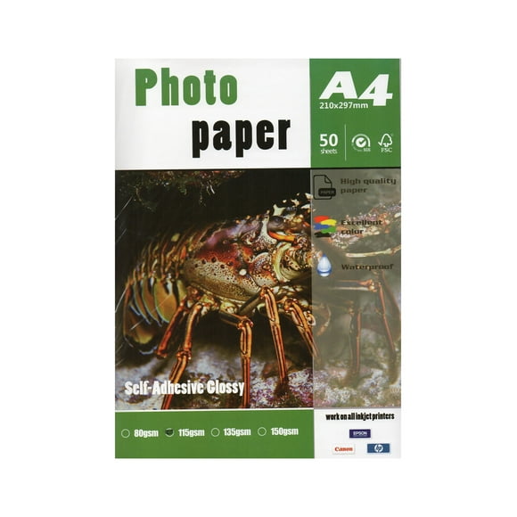 Printable Sticker Photo Paper A4 Size 50 Sheets Count 115 gr 8,3" x 11,7" Self Adhesive for All Inkjet Printers Full Labels. Easy to Peel