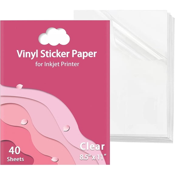Printable Transparent Sticker Paper - 8.5" X 11" Blank Custom Label Sticker Sheets - 40 Clear Sheets - for Inkjet Printers