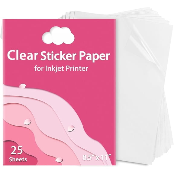 Printable Transparent Sticker Paper,  Clear Sticker Paper 8.5" x 11" (25 Sheets) - Clear Full Sheet Labels for Inkjet Printers