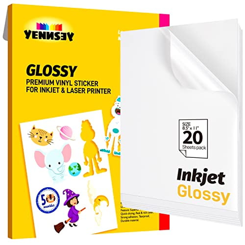 Printable Vinyl Glossy Sticker Paper for Inkjet Printer 20 Sheets White