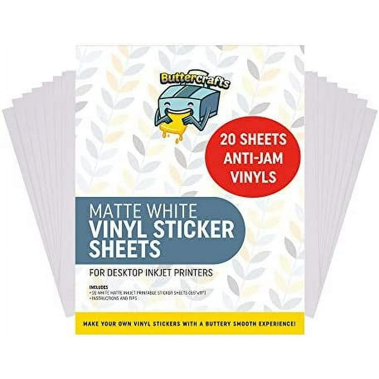 Printable Vinyl for Inkjet Printer (Matte White, Waterproof, 20 Sheets) - Printable  Vinyl Sticker Paper Avoid Jams