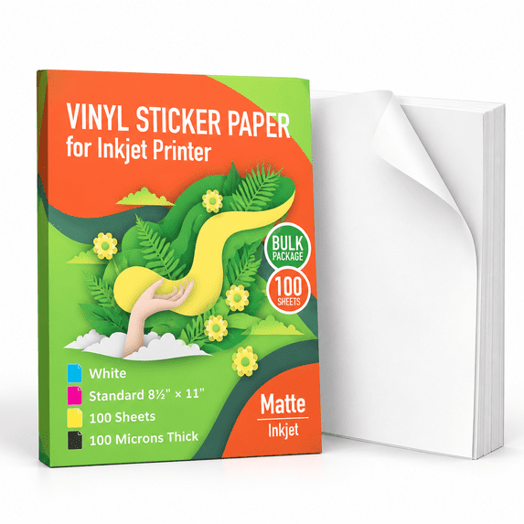 Printable Vinyl Sticker Paper For Inkjet Printer - Matte White 100 Self