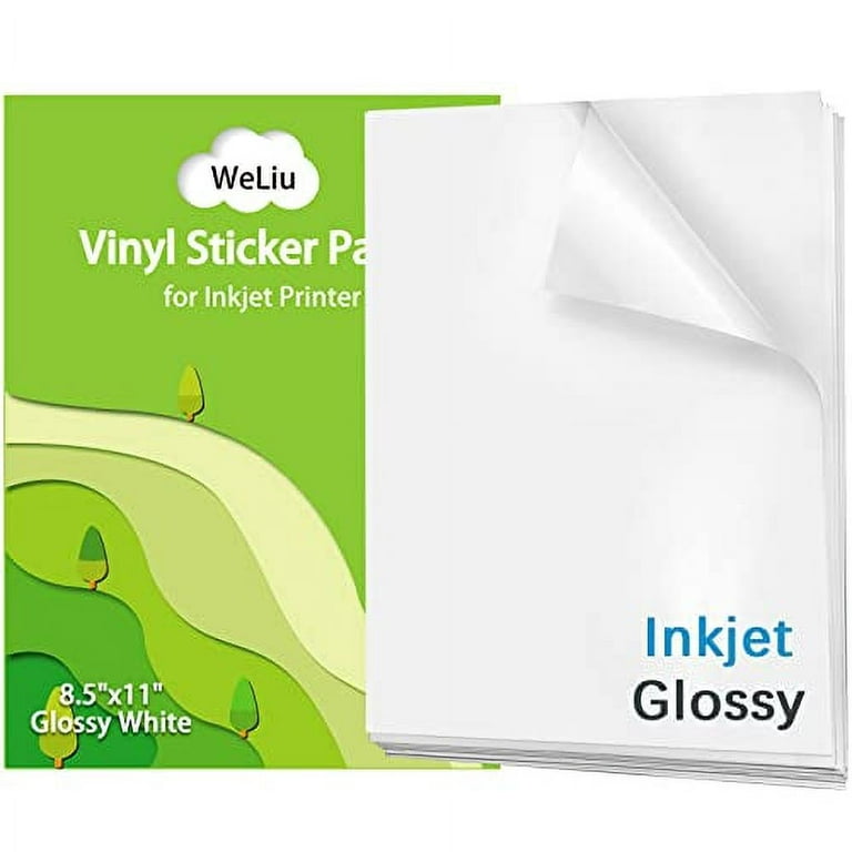 Printable Vinyl Sticker Paper for Inkjet Printer - Glossy White - 21  Waterproof Decal Paper Self-Adhesive Sheets 8.5x11- Dries Quickly and  Holds Ink Beautifully 