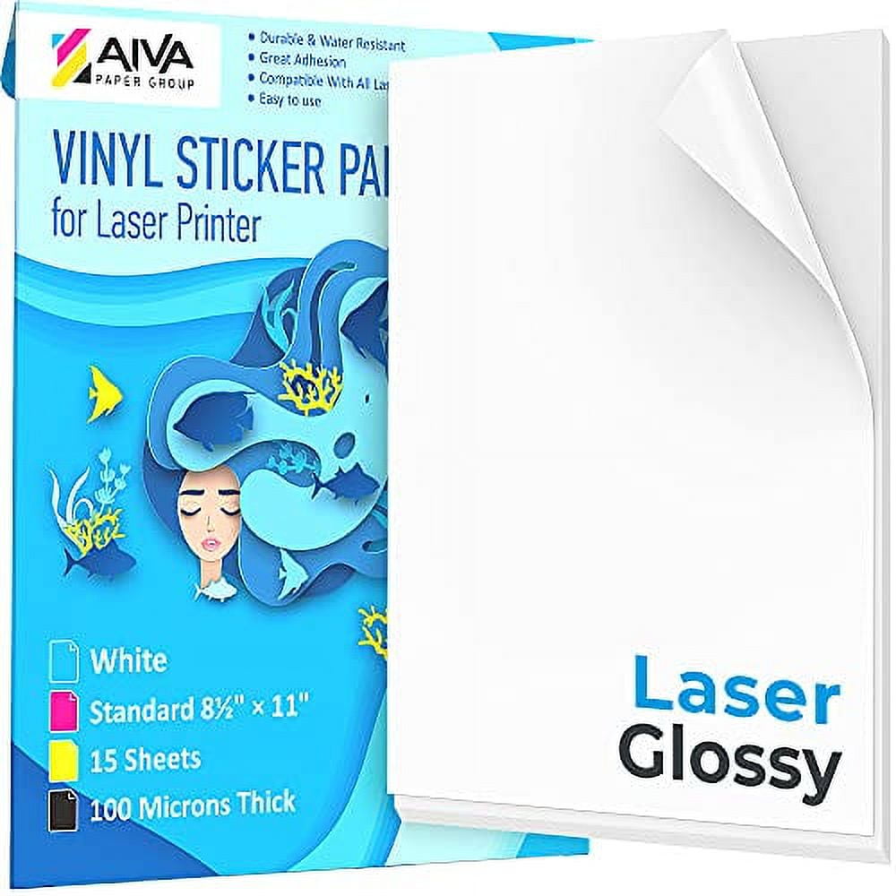 Printable Vinyl Sticker Paper for Laser Printer Glossy White 15
