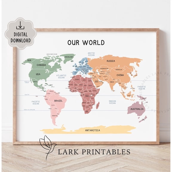 Printable World Map Poster, Montessori Map Prints, World Map With Countries, Homeschool Classroom Poster, Countries of The World Print, Unframed Paper Poster 16x20in
