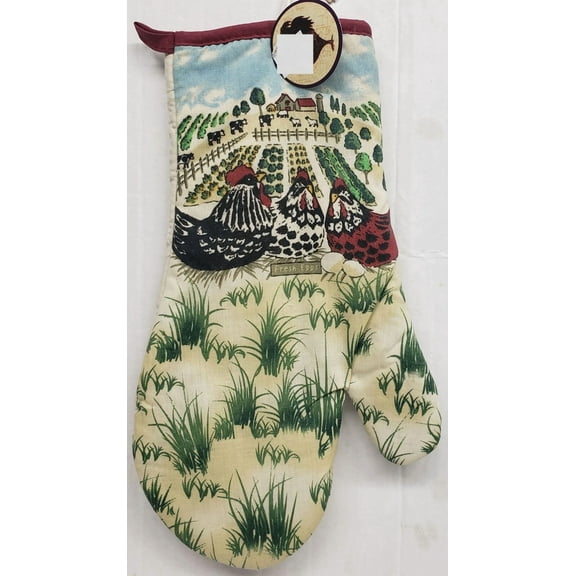Printed 13" Jumbo Kitchen Oven Mitt, 3 Roosters & Fresh Eggs At The Farm Grass