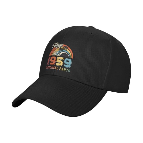 Printed 1959 Vintage Retro Rainbow Giant Wave And Palm Tree 50s Baseball Cap Adjustable Stylish Athletic Dad Hat Trucker Hats for Men Women Girl Youth Unisex Adult Sports Cap,Black
