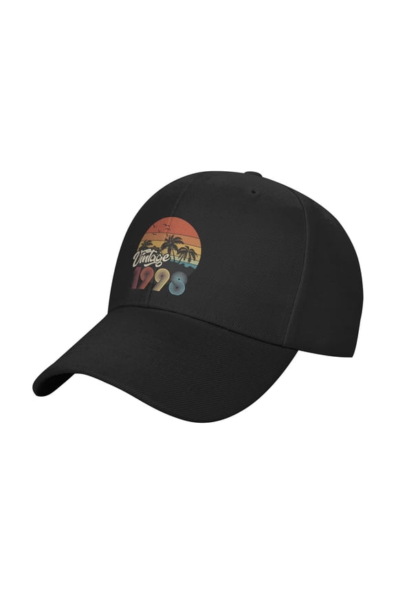 Printed 1998 Vintage Retro Sandbeach Palm Tree 90s Baseball Cap Adjustable Comfortable Athletic Dad Hat Trucker Hats for Men Women Girl Youth Unisex Adult Snapback Cap,Black