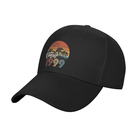 Printed 1999 Vintage Retro Sandbeach Palm Tree 90s Baseball Cap Adjustable Stylish Athletic Dad Hat Trucker Hats for Men Women Girl Youth Unisex Adult Snapback Cap,Black