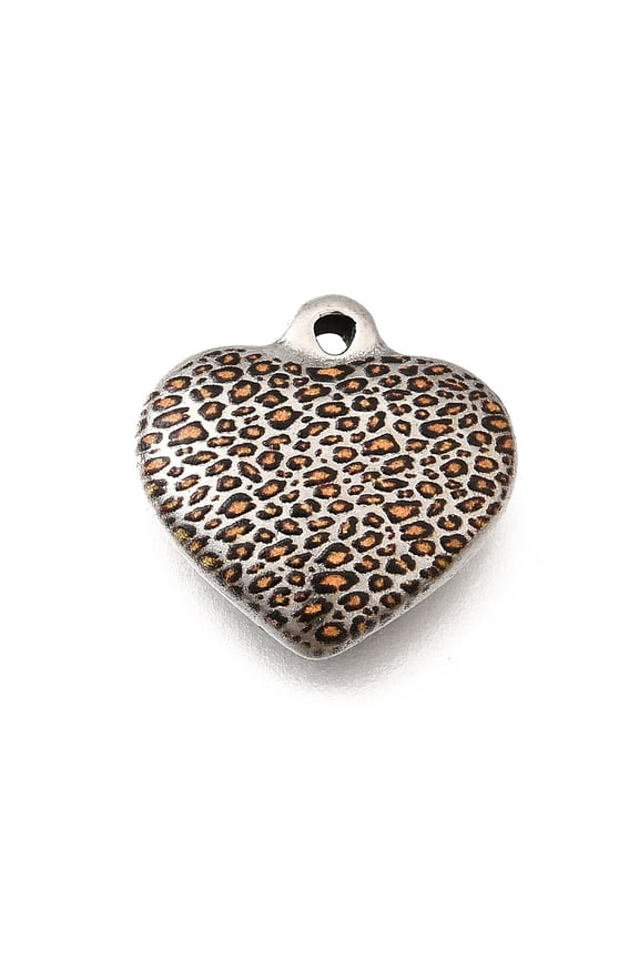 Printed 304 Stainless Steel Pendants Heart with Leopard Pattern Charm Stainless Steel color 16x16.5x5mm Hole: 1.4mm