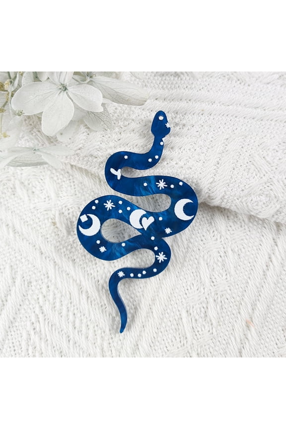 Printed Acrylic Big Pendants Snake with Moon Pattern Charm Marine Blue 69x37mm