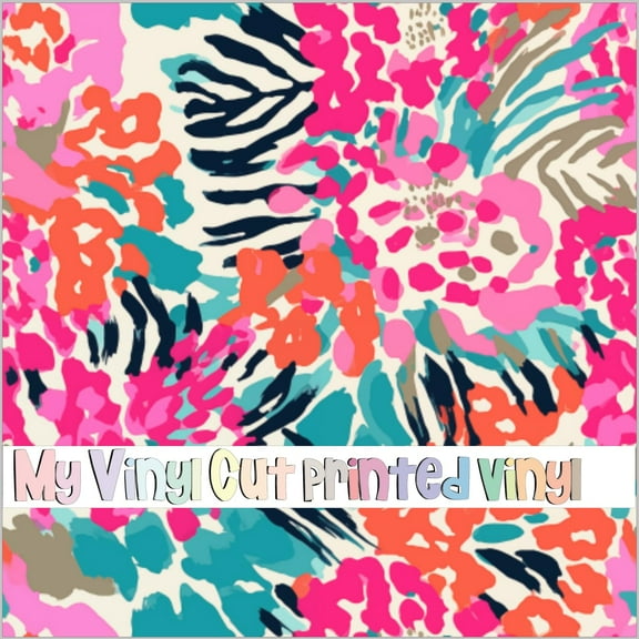 Printed Adhesive Vinyl Animal Print Floral D Pattern Permanent Adhesive (Medium Scale)