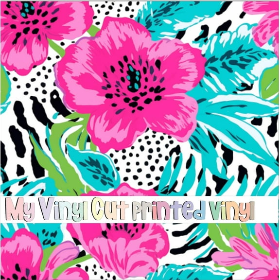 Printed Adhesive Vinyl Animal Print Floral H Pattern Permanent Adhesive (Medium Scale)