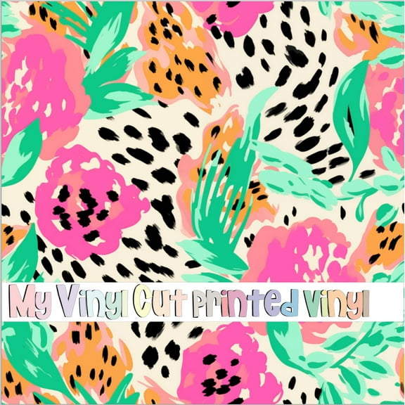 Printed Adhesive Vinyl Animal Print Floral J Pattern Permanent Adhesive (Large Scale)