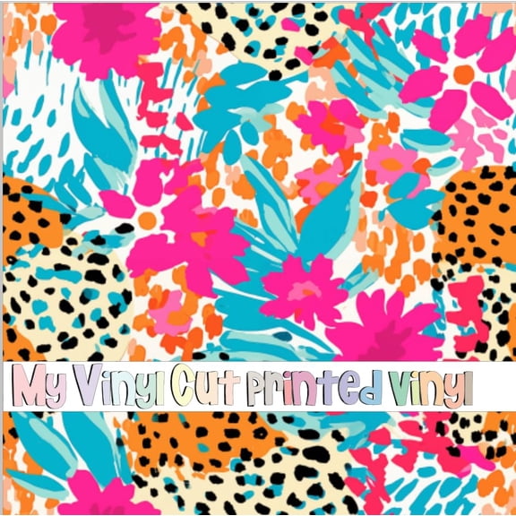Printed Adhesive Vinyl Animal Print Floral M Pattern Permanent Adhesive (Medium Scale)