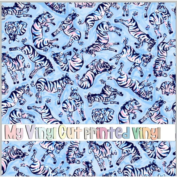 Printed Adhesive Vinyl Blue Zebra Pattern Permanent Adhesive (Medium Scale)