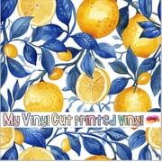 Printed Adhesive Vinyl Blue and Lemons E Pattern Permanent Adhesive Large Scale