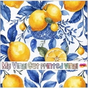 Printed Adhesive Vinyl Blue and Lemons G Pattern Permanent Adhesive Large Scale