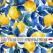 Printed Adhesive Vinyl Blue and Lemons I Pattern Permanent Adhesive Small Scale