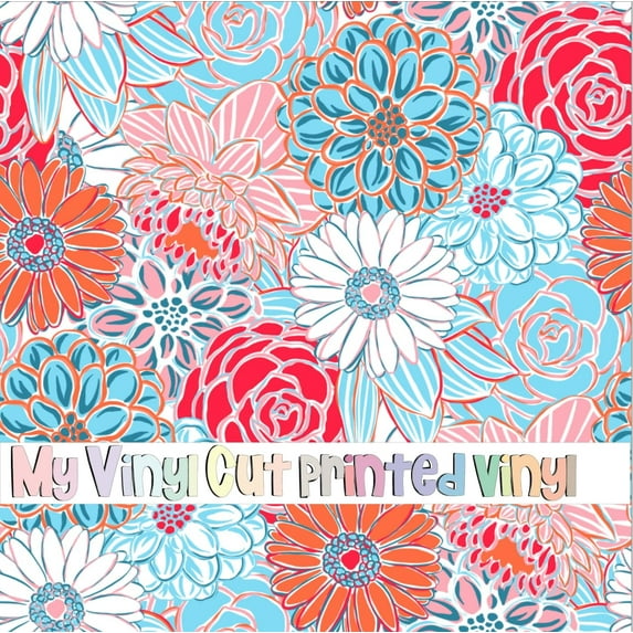 Printed Adhesive Vinyl Blue and Orange Pattern Permanent Adhesive (Medium Scale)