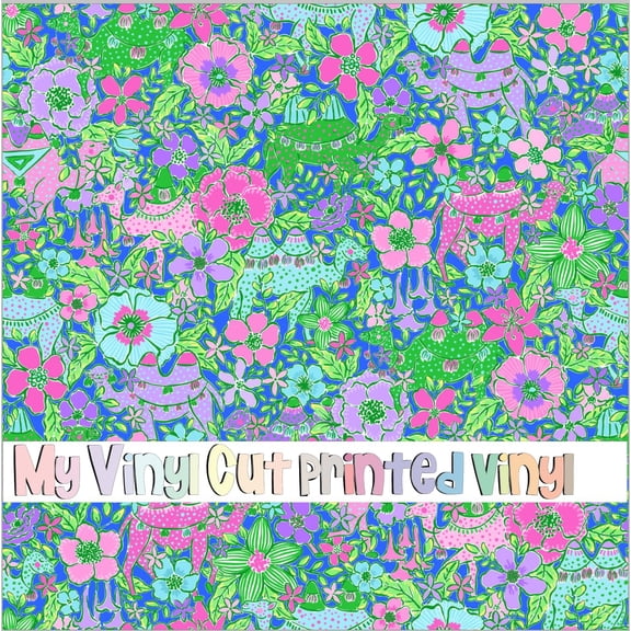 Printed Adhesive Vinyl Camel Capers Blue Pattern Permanent Adhesive (Large Scale)