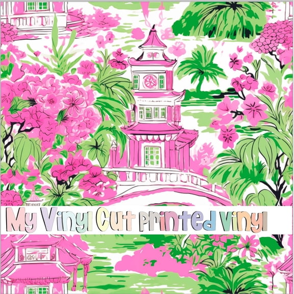 Printed Adhesive Vinyl Chinoiserie C Pattern Permanent Adhesive (XL Scale)