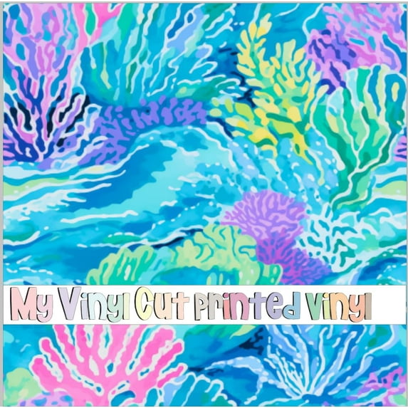 Printed Adhesive Vinyl Colorful Coral Reef D Pattern Permanent Adhesive (Large Scale)