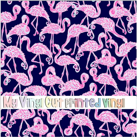 Printed Adhesive Vinyl Flamingo Navy Pattern Permanent Adhesive (Large Scale)