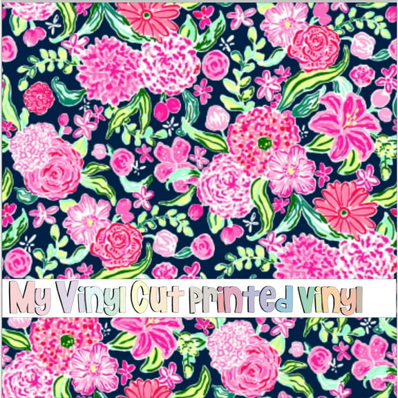 Printed Adhesive Vinyl Fleur Navy Pattern Permanent Adhesive (Medium Scale)