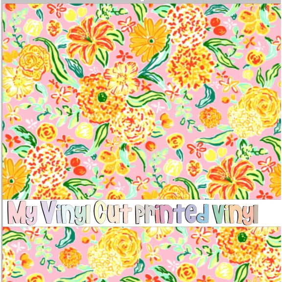 Printed Adhesive Vinyl Fleur Yellow Pattern Permanent Adhesive (Medium Scale)