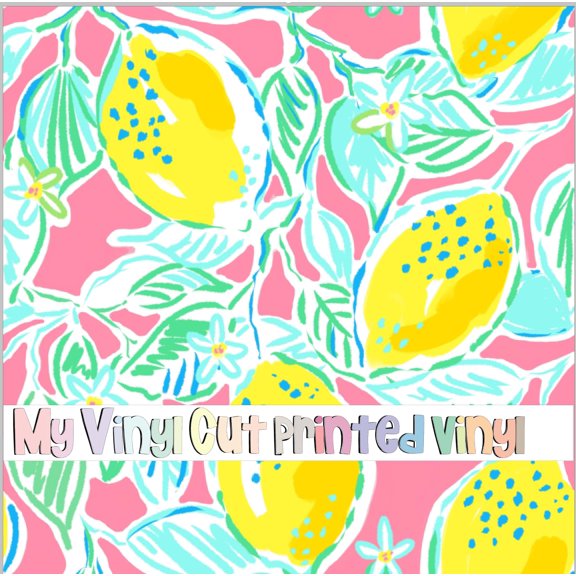 Printed Adhesive Vinyl Lemons Pattern Permanent Adhesive (XL Scale)