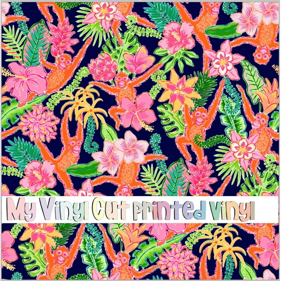 Printed Adhesive Vinyl Orangutan Navy Pattern Permanent Adhesive (Large Scale)