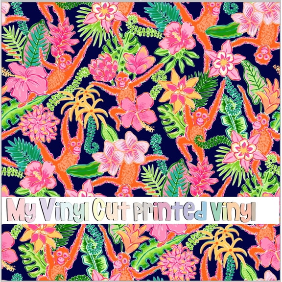 Printed Adhesive Vinyl Orangutan Navy Pattern Permanent Adhesive (XL Scale)