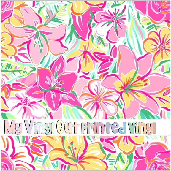 Printed Adhesive Vinyl Pink Lily Pattern Permanent Adhesive (Medium Scale)