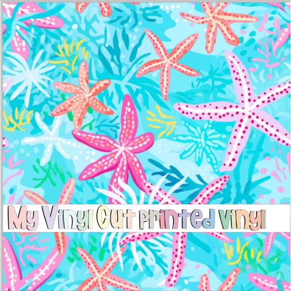 Printed Adhesive Vinyl Preppy Beach F Pattern Permanent Adhesive (Large Scale)
