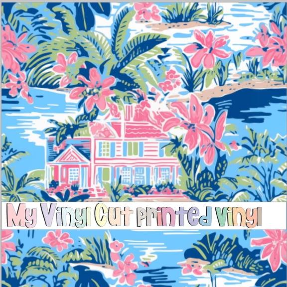 Printed Adhesive Vinyl Preppy Beach R Pattern Permanent Adhesive (Large Scale)