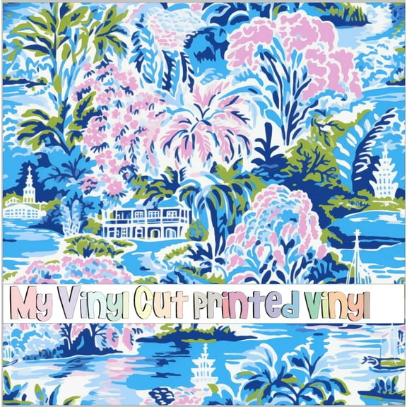 Printed Adhesive Vinyl Preppy Beach S Pattern Permanent Adhesive (Large Scale)