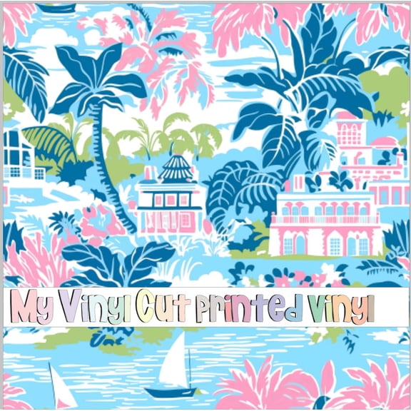 Printed Adhesive Vinyl Preppy Beach T Pattern Permanent Adhesive (XL Scale)