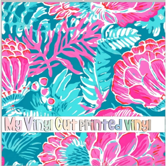 Printed Adhesive Vinyl Preppy Coral A Pattern Permanent Adhesive (XL Scale)