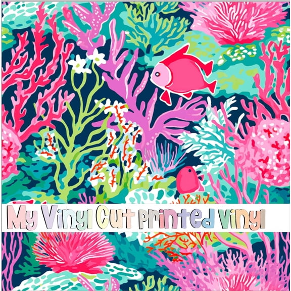 Printed Adhesive Vinyl Preppy Coral B Pattern Permanent Adhesive (XL Scale)