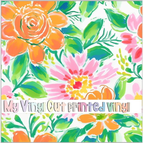 Printed Adhesive Vinyl Preppy Floral E Pattern Permanent Adhesive (XL Scale)