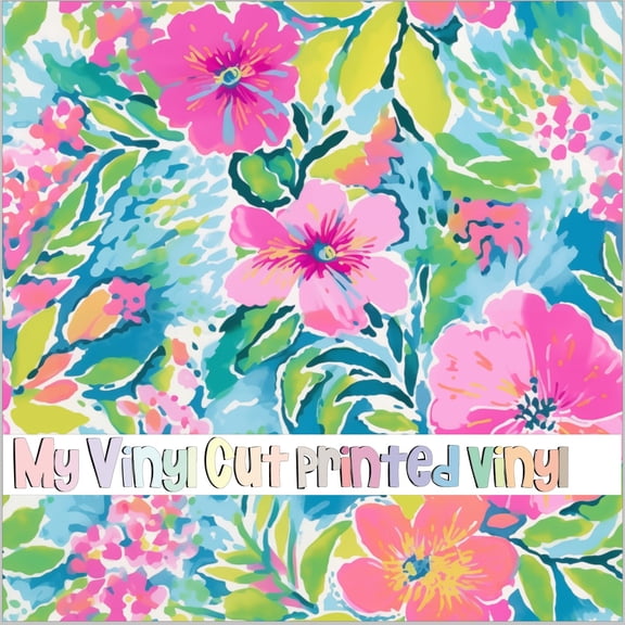 Printed Adhesive Vinyl Preppy Floral G Pattern Permanent Adhesive (XL Scale)
