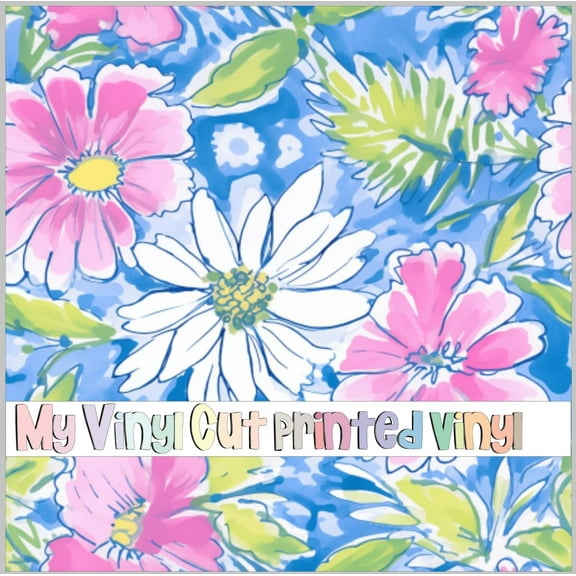 Printed Adhesive Vinyl Preppy Floral J Pattern Permanent Adhesive (Large Scale)