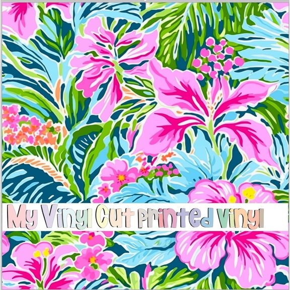 Printed Adhesive Vinyl Preppy Florals G Pattern Permanent Adhesive (Large Scale)