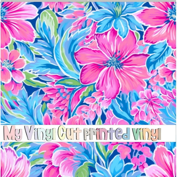 Printed Adhesive Vinyl Preppy Florals J Pattern Permanent Adhesive (Large Scale)