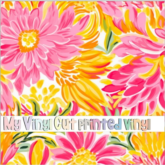 Printed Adhesive Vinyl Preppy Florals N Pattern Permanent Adhesive (Medium Scale)