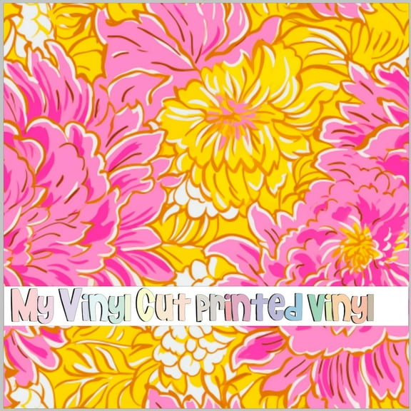 Printed Adhesive Vinyl Preppy Florals Q Pattern Permanent Adhesive (Medium Scale)