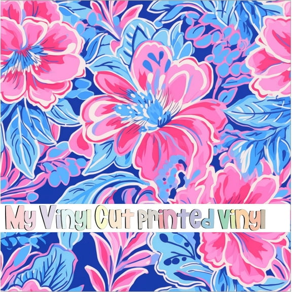 Printed Adhesive Vinyl Preppy Florals T Pattern Permanent Adhesive (Large Scale)